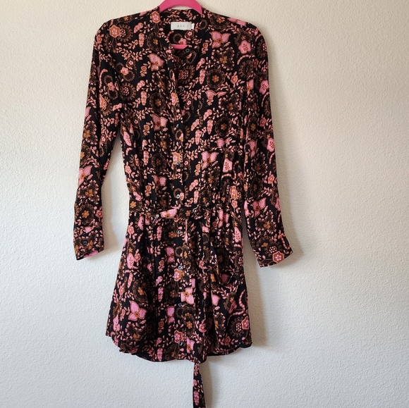 A.L.C. Sacha Long Sleeve Floral Silk Mini Dress 4 - Picture 2 of 6